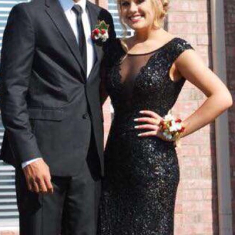 Black Sequin V-Neck Prom Dress